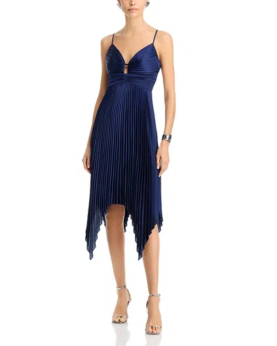 Milly Joanna Pleated Satin Dress In Navy