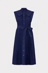 Milly Johanna Pleated Twill Midi Dress In Blue