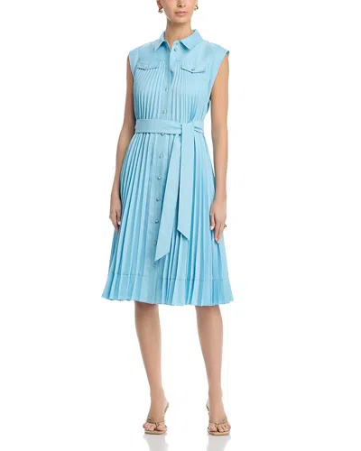 Milly Johanna Pleated Twill Midi Dress In Blue