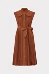 Milly Johanna Pleated Twill Midi Dress In Brown