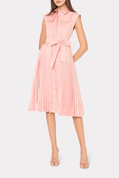 Milly Johanna Pleated Twill Midi Dress In Blush In Pink