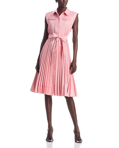 Milly Johanna Pleated Twill Midi Dress In Pink