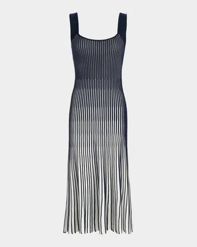 Milly Jolie Pleated Ombré Rib-knit Midi-dress In Multi
