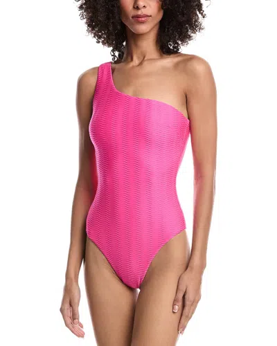 Milly Joni Textured Chevron One-shoulder One-piece In Pink