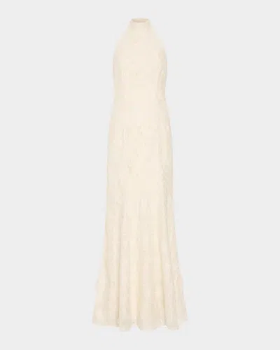 Milly Josefina Embroidered Halter Maxi Dress In Neutral