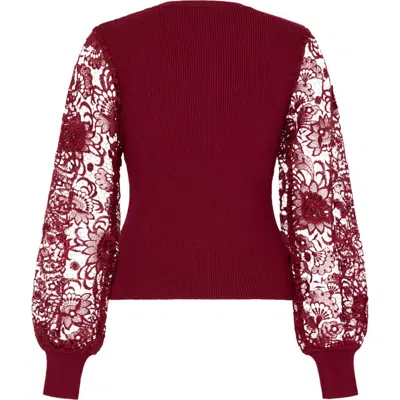 Milly Josette Lace Sleeve Rib Sweater In Brown