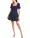 Milly Joy Short Sleeve Lace Godet Minidress In Blue