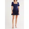 Milly Joy Short Sleeve Lace Godet Minidress In Navy