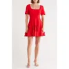 Milly Joy Short Sleeve Lace Godet Minidress In Red