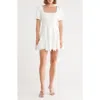 Milly Joy Short Sleeve Lace Godet Minidress In White