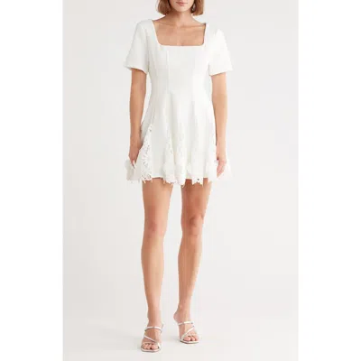 Milly Joy Short Sleeve Lace Godet Minidress In White