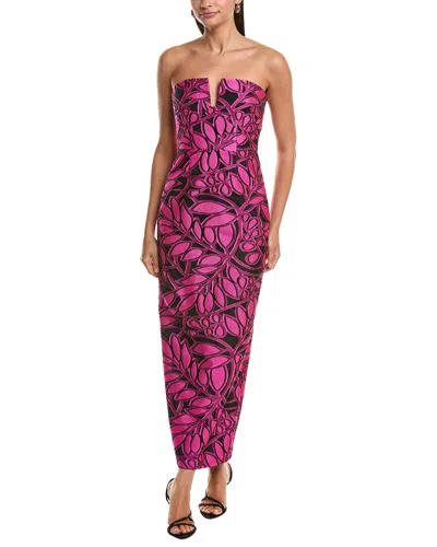Milly Judith Pink Palm Jacquard Midi Dress In Purple