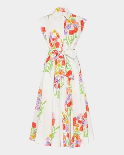 Milly Jules Paris Bouquet Cotton Poplin Midi Dress In Animal Print