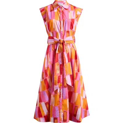 Milly Jules Sunset Tile Stretch Cotton Midi Shirtdress