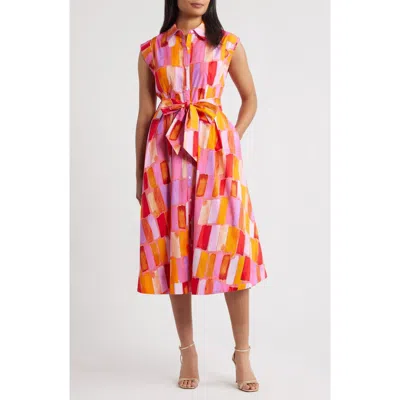 Milly Jules Sunset Tile Stretch Cotton Midi Shirtdress In Multi