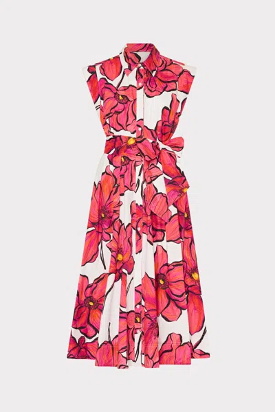 MILLY JULES WINDFLOWER PASTEL POPLIN MIDI DRESS