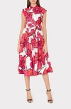 Milly Jules Windflower Stretch Cotton Midi Shirtdress In Coral Multi