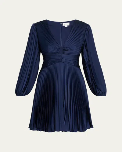 Milly Julia Cutout Pleated A-line Mini Dress In Navy