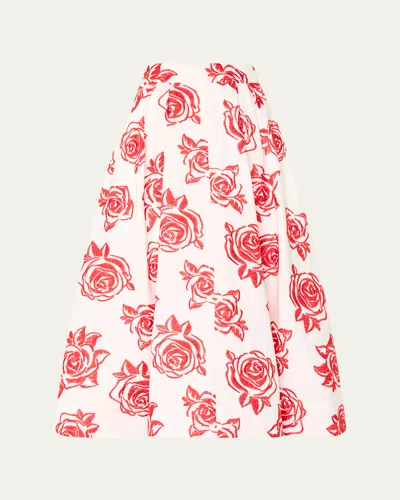MILLY JULIET ROSE EMBROIDERED MIDI SKIRT