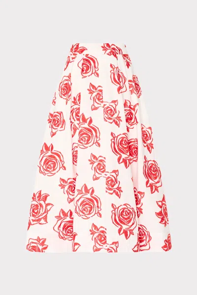MILLY JULIET ROSE EMBROIDERY MIDI SKIRT