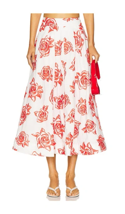 Milly Juliet Rose Midi Skirt In Red/white