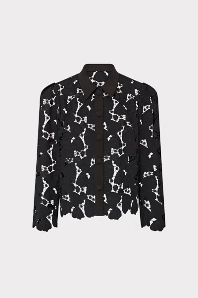 Milly June Embroidered Lace Long Sleeve Top In Black