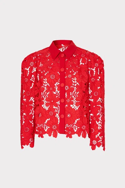 Milly June Roja Lace Long Sleeve Top In Red