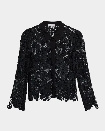 Milly June Rose Mosaic Lace Blouse In Black