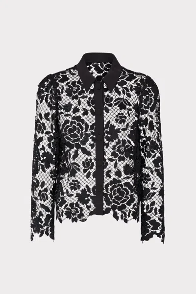 Milly June Rose Mosaic Long Sleeve Blouse In Black