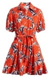 Milly Juni Camellia Floral Stretch Cotton Poplin Shirtdress In Orange