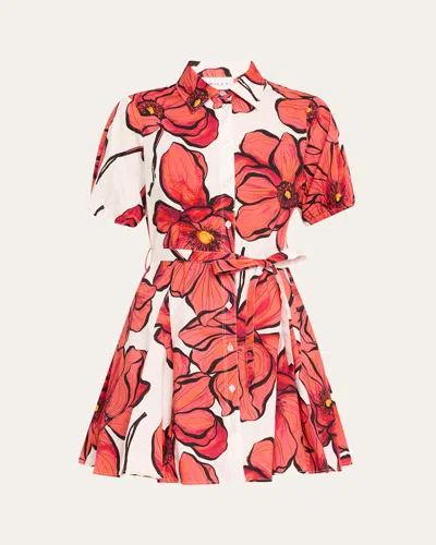 Milly Juni Windflower Pastel Poplin Mini Dress In Red
