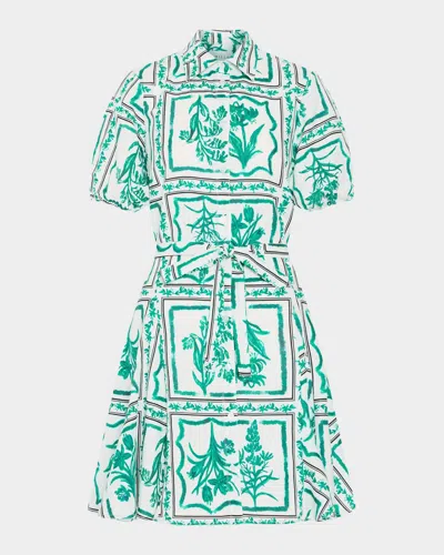 Milly Juni Floral Tile-print Linen Mini Dress In Multi