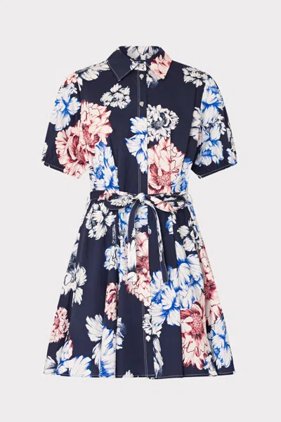 Milly Juni Printed Poplin Mini Dress In Navy