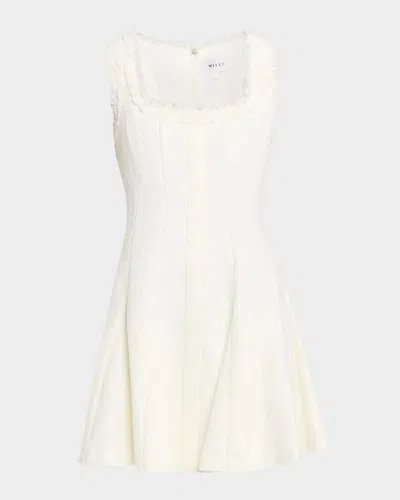 Milly Juniper Fringe-trim Godet Boucle Mini Dress In White