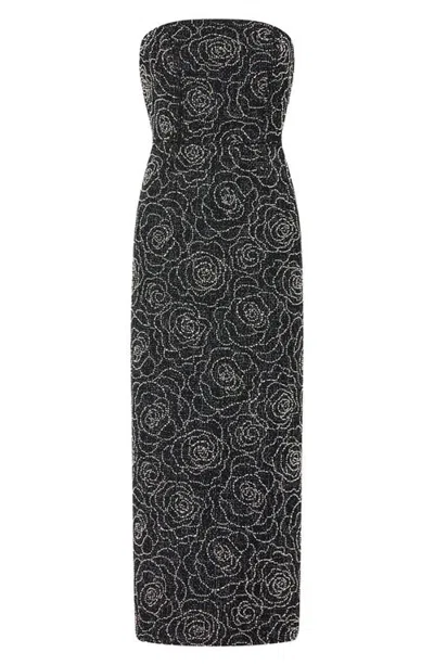 Milly Kait Beaded Strapless Midi Dress In Black