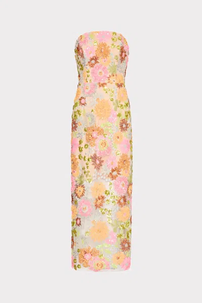 MILLY KAIT FLORAL BLOSSOM SEQUINS MIDI DRESS
