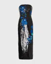 MILLY KAIT FLORAL-EMBROIDERED SEQUIN MIDI DRESS