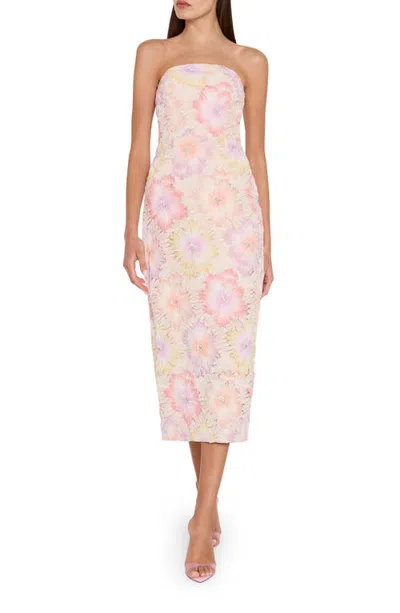 Milly Kait Floral Embroidered Strapless Midi Dress In Pink