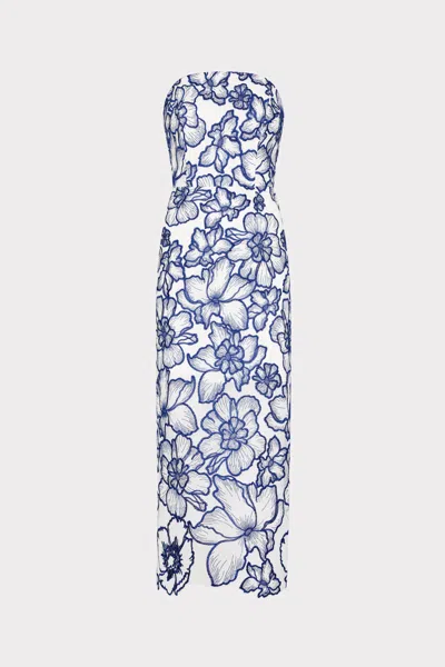 Milly Kait Floral Garden Embroidered Midi Dress In White