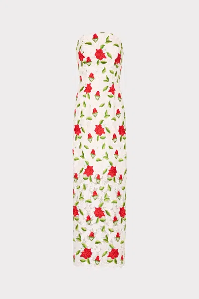 Milly Kait Embroidered Strapless Midi Dress In Multi