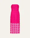 Milly Kait Strapless Tile Lace Midi Dress In Pink