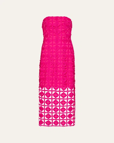 Milly Kait Strapless Tile Lace Midi Dress In  Pink