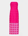 Milly Kait Strapless Tile Lace Midi Dress In Pink
