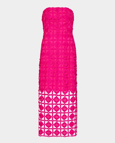 Milly Kait Strapless Tile Lace Midi Dress In  Pink