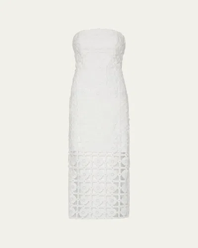 Milly Kait Strapless Tiled Lace Midi Dress In White