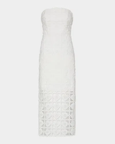 Milly Kait Strapless Tile Lace Midi Dress In White
