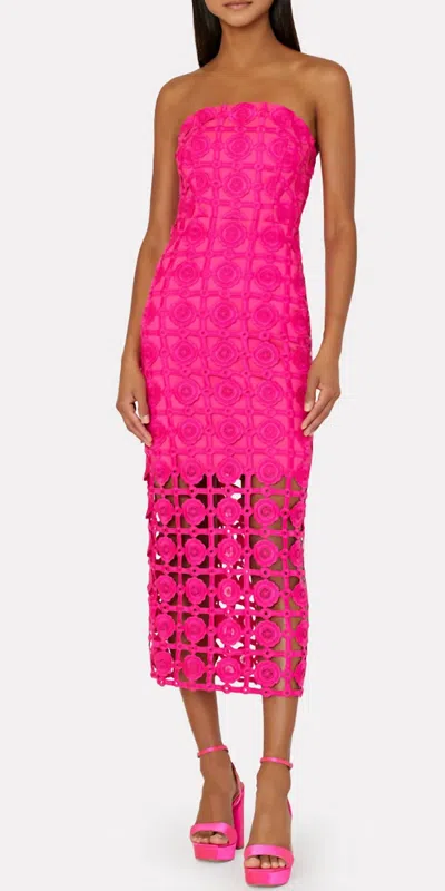 Milly Kait Strapless Tile Lace Midi Dress In  Pink