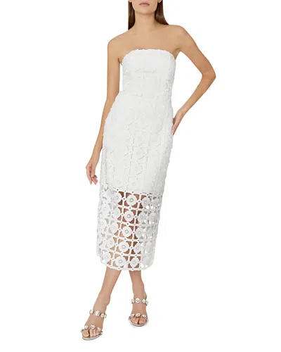 Milly Kait Strapless Tiled Lace Midi Dress In White