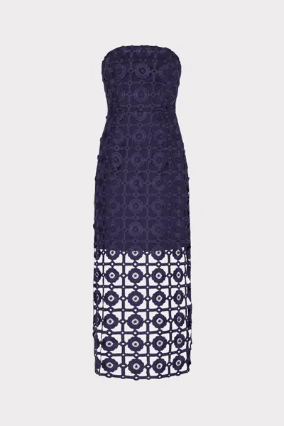 Milly Kait Tile Lace Midi Dress In Navy