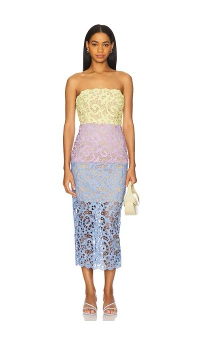 Milly Kait Trois Multi Color Lace Dress In Lavender,lemon